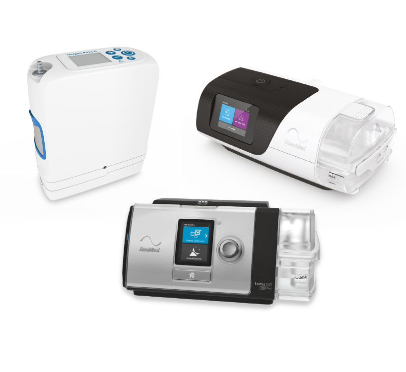 Auswahl an medizinischen Geräten wie CPAP-Maschinen und Monitoren, die das Produktportfolio von Pielmeier Medizintechnik für die Patientenversorgung illustrieren.