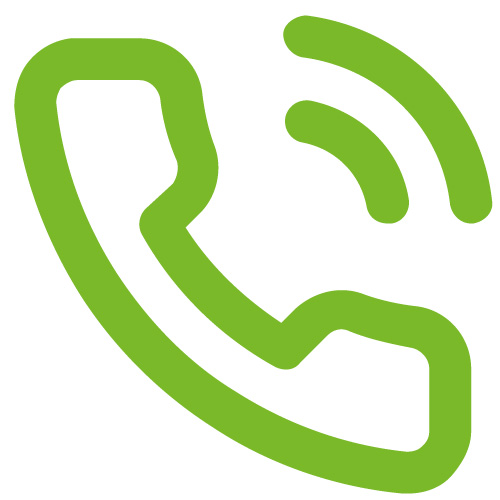 Ein grünes Telefonhörer-Icon mit einem stilisierten Klingeln, das die 24-Stunden-Erreichbarkeit und den Notruf-Service der VIVISOL Heimbehandlungsgeräte GmbH symbolisiert.